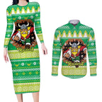 Santa Raiders Personalized Couples Matching Long Sleeve Bodycon Dress and Long Sleeve Button Shirt Christmas Rugby League Spirit - Aussie Hoodie