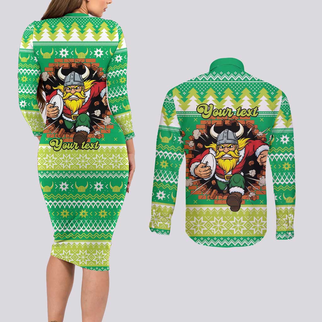 Santa Raiders Personalized Couples Matching Long Sleeve Bodycon Dress and Long Sleeve Button Shirt Christmas Rugby League Spirit - Aussie Hoodie