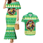 Santa Raiders Personalized Couples Matching Mermaid Dress and Hawaiian Shirt Christmas Rugby League Spirit - Aussie Hoodie