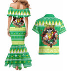 Santa Raiders Personalized Couples Matching Mermaid Dress and Hawaiian Shirt Christmas Rugby League Spirit - Aussie Hoodie