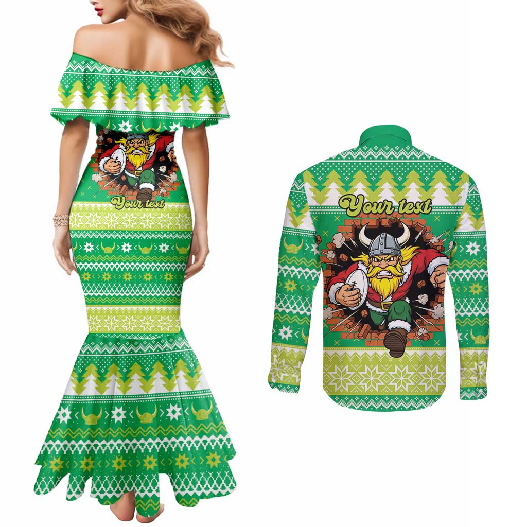 Santa Raiders Personalized Couples Matching Mermaid Dress and Long Sleeve Button Shirt Christmas Rugby League Spirit - Aussie Hoodie