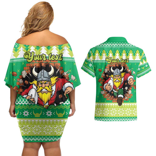Santa Raiders Personalized Couples Matching Off Shoulder Short Dress and Hawaiian Shirt Christmas Rugby League Spirit - Aussie Hoodie