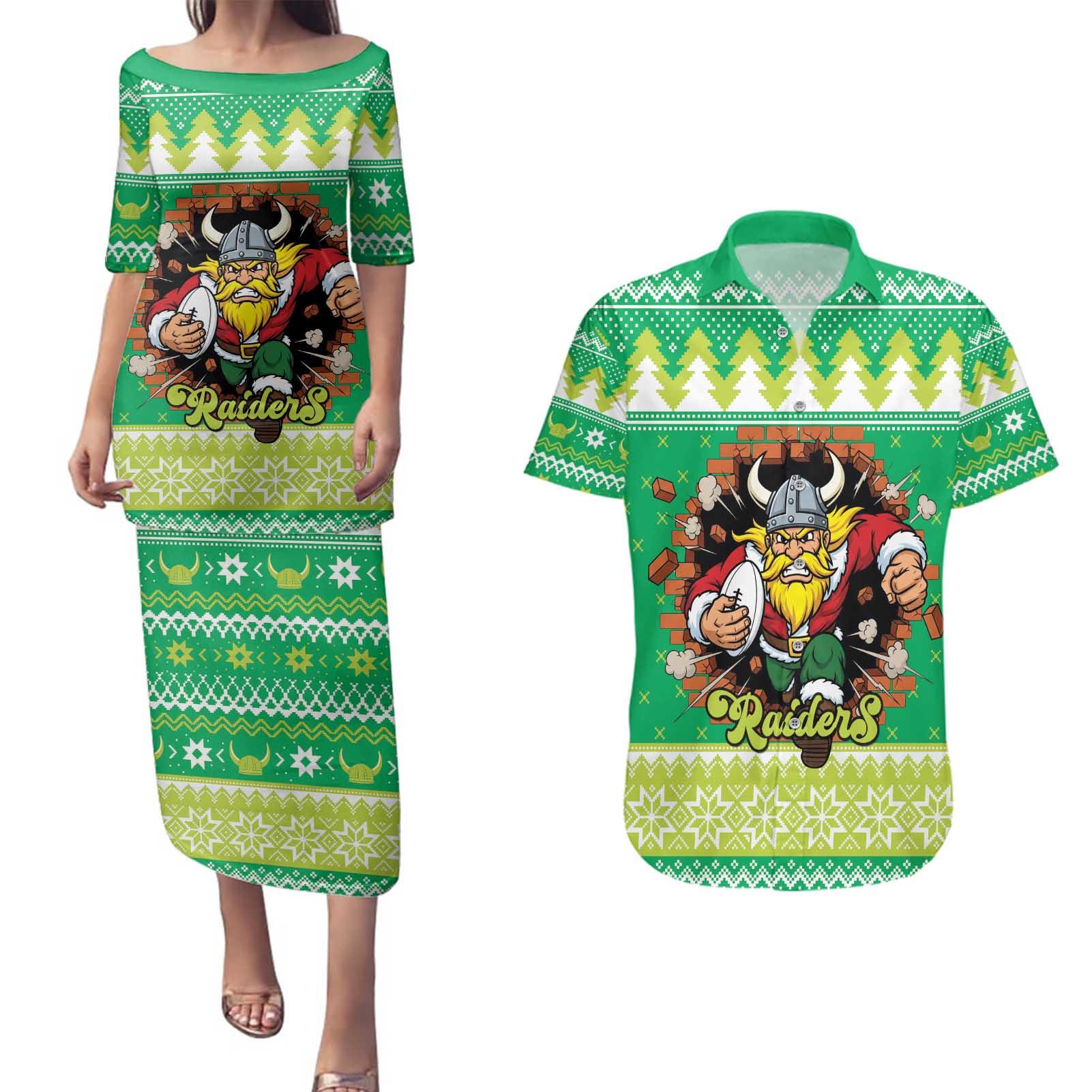 Santa Raiders Personalized Couples Matching Puletasi and Hawaiian Shirt Christmas Rugby League Spirit - Aussie Hoodie
