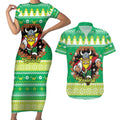 Santa Raiders Personalized Couples Matching Short Sleeve Bodycon Dress and Hawaiian Shirt Christmas Rugby League Spirit - Aussie Hoodie