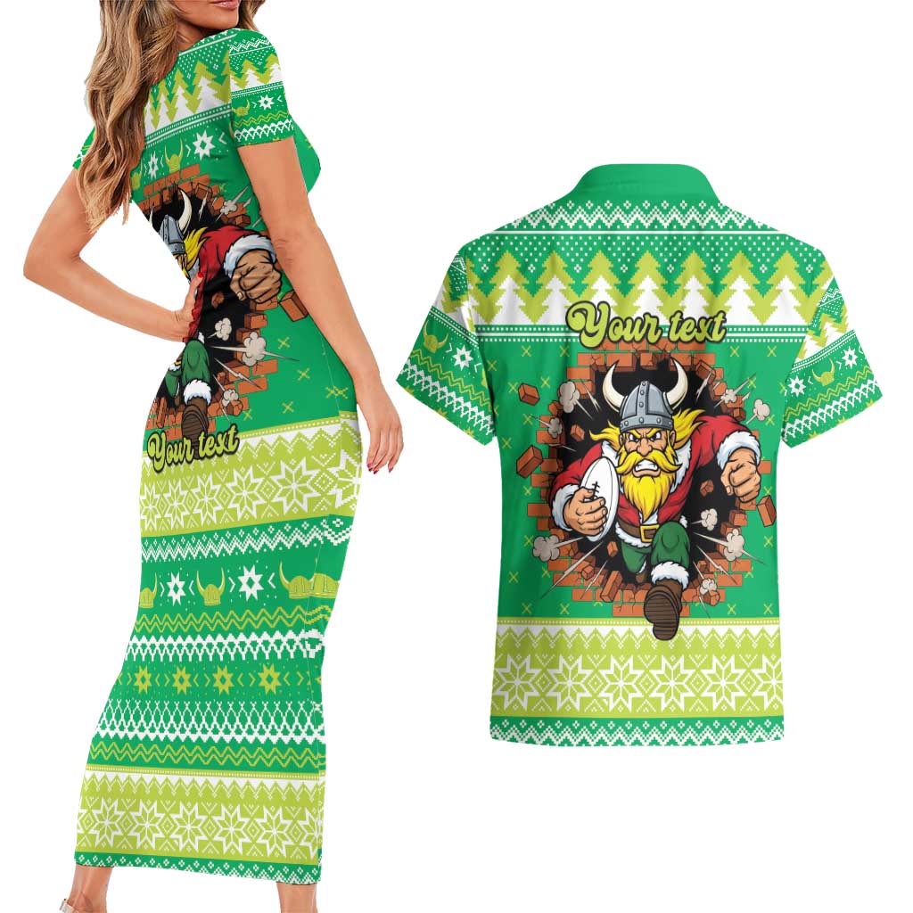 Santa Raiders Personalized Couples Matching Short Sleeve Bodycon Dress and Hawaiian Shirt Christmas Rugby League Spirit - Aussie Hoodie