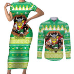 Santa Raiders Personalized Couples Matching Short Sleeve Bodycon Dress and Long Sleeve Button Shirt Christmas Rugby League Spirit - Aussie Hoodie