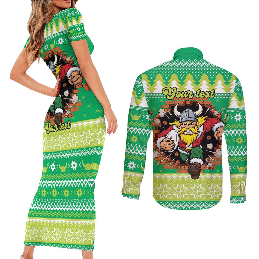 Santa Raiders Personalized Couples Matching Short Sleeve Bodycon Dress and Long Sleeve Button Shirt Christmas Rugby League Spirit - Aussie Hoodie