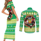 Santa Raiders Personalized Couples Matching Short Sleeve Bodycon Dress and Long Sleeve Button Shirt Christmas Rugby League Spirit - Aussie Hoodie