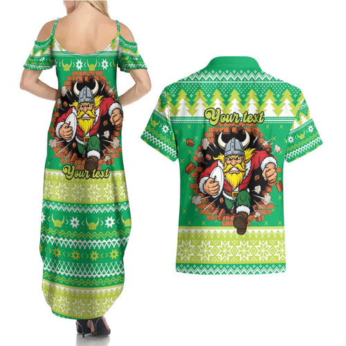 Santa Raiders Personalized Couples Matching Summer Maxi Dress and Hawaiian Shirt Christmas Rugby League Spirit - Aussie Hoodie