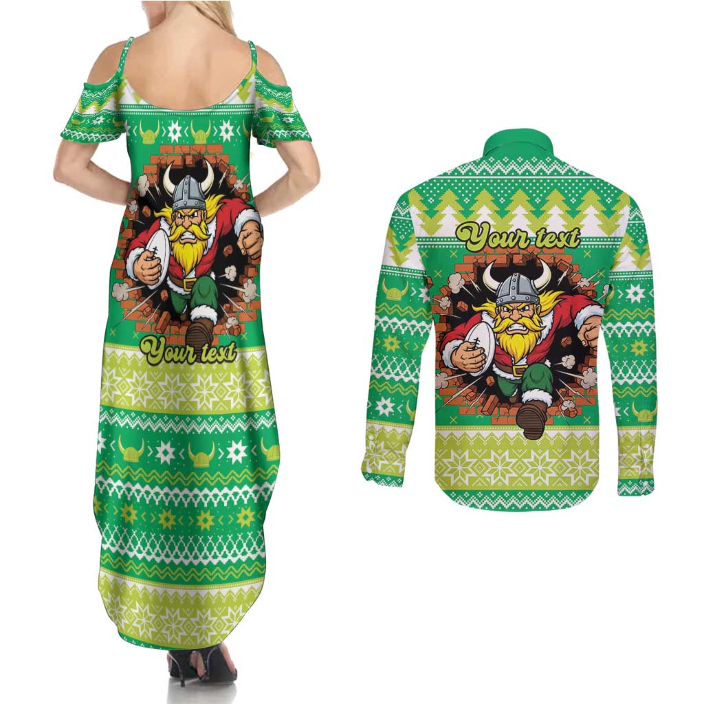 Santa Raiders Personalized Couples Matching Summer Maxi Dress and Long Sleeve Button Shirt Christmas Rugby League Spirit - Aussie Hoodie