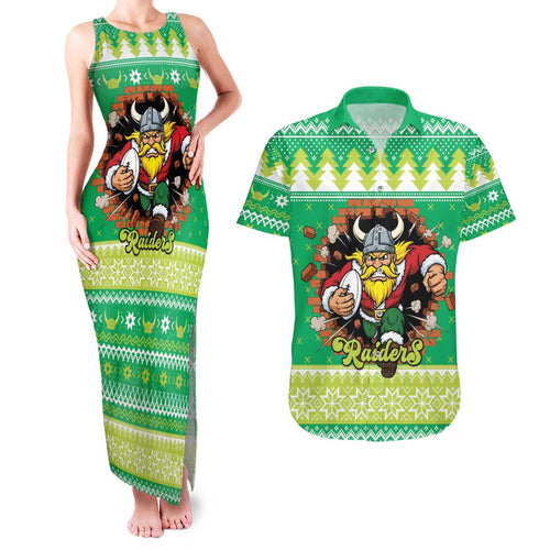Santa Raiders Personalized Couples Matching Tank Maxi Dress and Hawaiian Shirt Christmas Rugby League Spirit - Aussie Hoodie