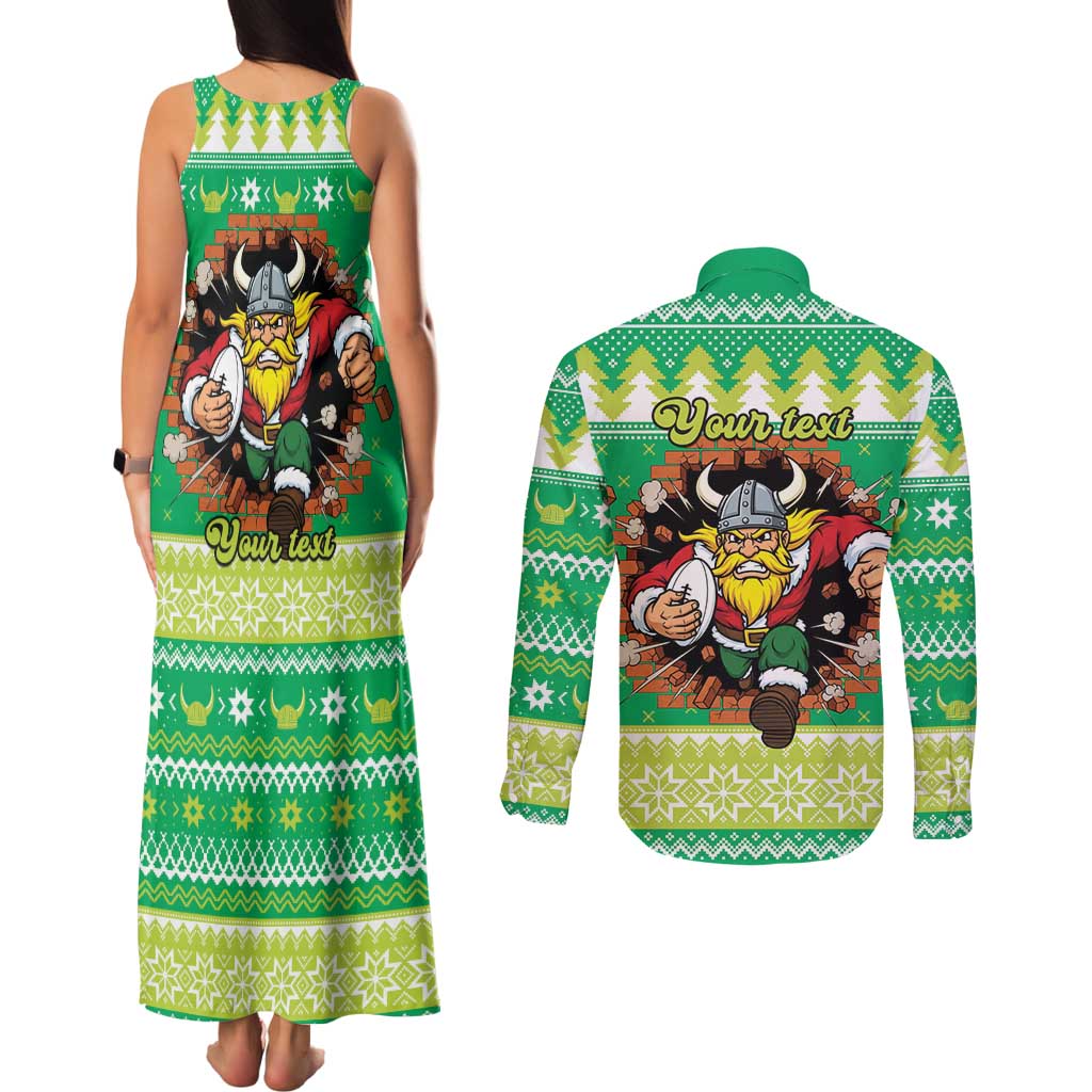 Santa Raiders Personalized Couples Matching Tank Maxi Dress and Long Sleeve Button Shirt Christmas Rugby League Spirit - Aussie Hoodie