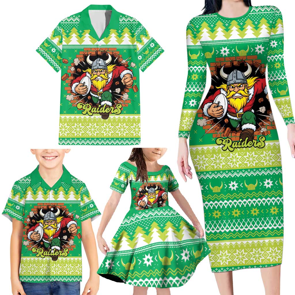 Santa Raiders Personalized Family Matching Long Sleeve Bodycon Dress and Hawaiian Shirt Christmas Rugby League Spirit - Aussie Hoodie