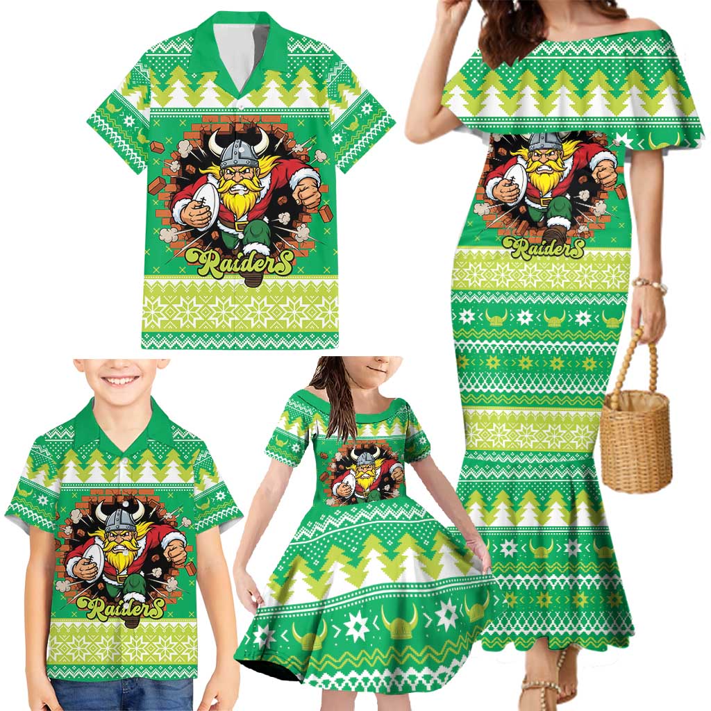 Santa Raiders Personalized Family Matching Mermaid Dress and Hawaiian Shirt Christmas Rugby League Spirit - Aussie Hoodie
