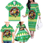 Santa Raiders Personalized Family Matching Off The Shoulder Long Sleeve Dress and Hawaiian Shirt Christmas Rugby League Spirit - Aussie Hoodie