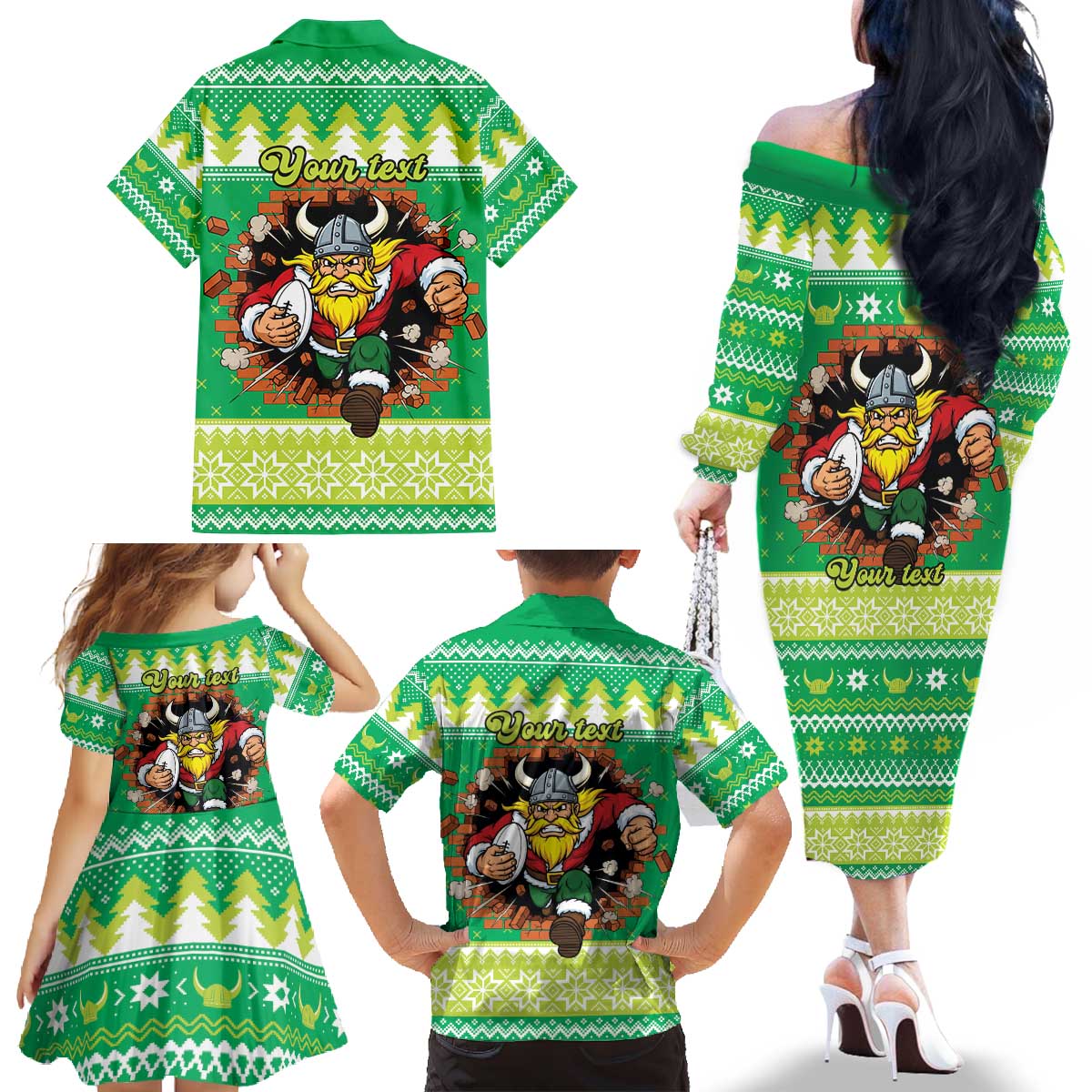 Santa Raiders Personalized Family Matching Off The Shoulder Long Sleeve Dress and Hawaiian Shirt Christmas Rugby League Spirit - Aussie Hoodie