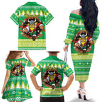 Santa Raiders Personalized Family Matching Off The Shoulder Long Sleeve Dress and Hawaiian Shirt Christmas Rugby League Spirit - Aussie Hoodie