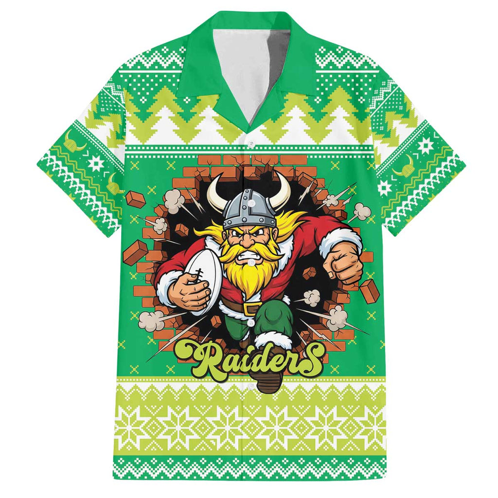 Santa Raiders Personalized Family Matching Off The Shoulder Long Sleeve Dress and Hawaiian Shirt Christmas Rugby League Spirit - Aussie Hoodie