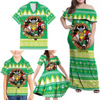 Santa Raiders Personalized Family Matching Off Shoulder Maxi Dress and Hawaiian Shirt Christmas Rugby League Spirit - Aussie Hoodie