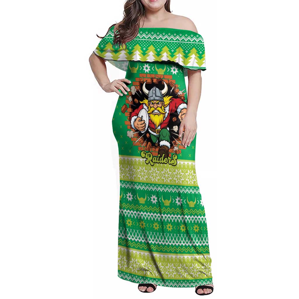 Santa Raiders Personalized Family Matching Off Shoulder Maxi Dress and Hawaiian Shirt Christmas Rugby League Spirit - Aussie Hoodie