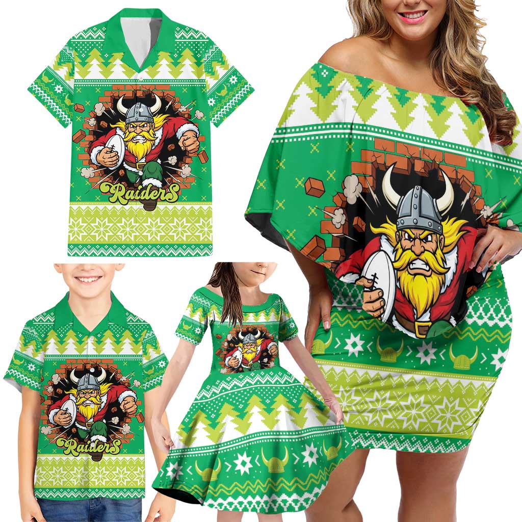 Santa Raiders Personalized Family Matching Off Shoulder Short Dress and Hawaiian Shirt Christmas Rugby League Spirit - Aussie Hoodie