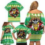 Santa Raiders Personalized Family Matching Off Shoulder Short Dress and Hawaiian Shirt Christmas Rugby League Spirit - Aussie Hoodie