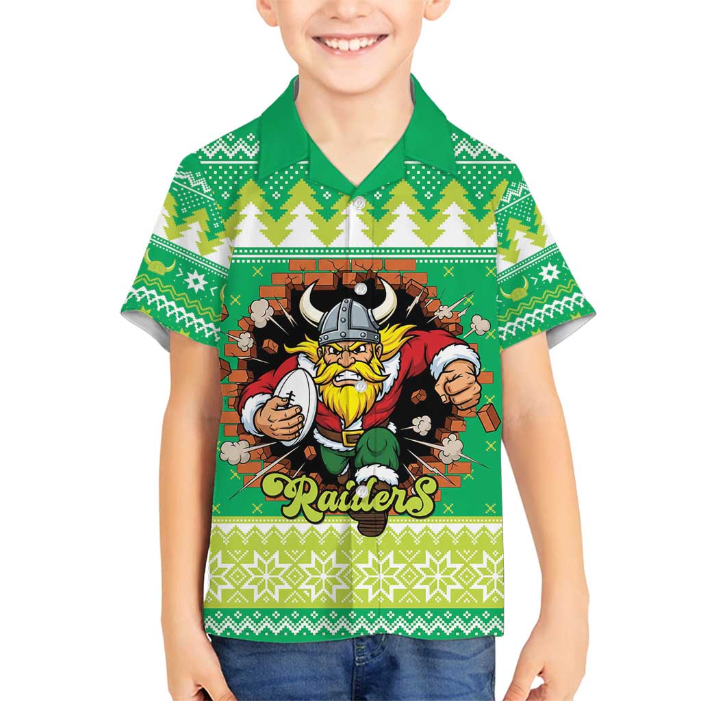 Santa Raiders Personalized Family Matching Off Shoulder Short Dress and Hawaiian Shirt Christmas Rugby League Spirit - Aussie Hoodie