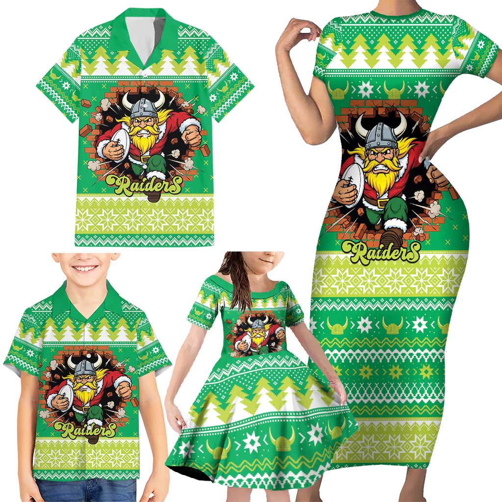 Santa Raiders Personalized Family Matching Short Sleeve Bodycon Dress and Hawaiian Shirt Christmas Rugby League Spirit - Aussie Hoodie