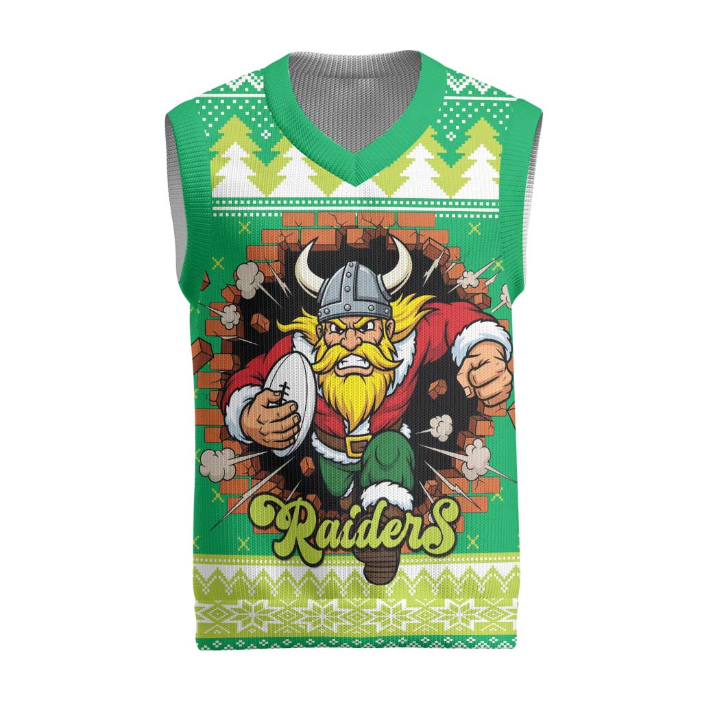 Santa Raiders Personalized Christmas Knitted V-Neck Vest Christmas Rugby League Spirit - Aussie Hoodie