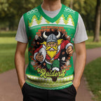 Santa Raiders Personalized Christmas Knitted V-Neck Vest Christmas Rugby League Spirit - Aussie Hoodie