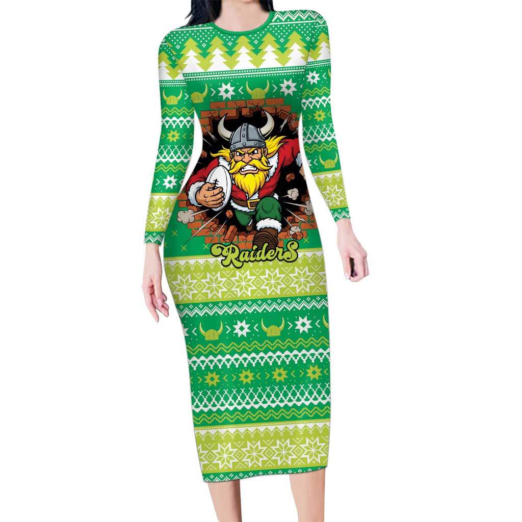Santa Raiders Personalized Long Sleeve Bodycon Dress Christmas Rugby League Spirit - Aussie Hoodie