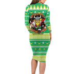 Santa Raiders Personalized Long Sleeve Bodycon Dress Christmas Rugby League Spirit - Aussie Hoodie