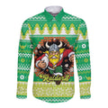 Santa Raiders Personalized Long Sleeve Button Shirt Christmas Rugby League Spirit - Aussie Hoodie