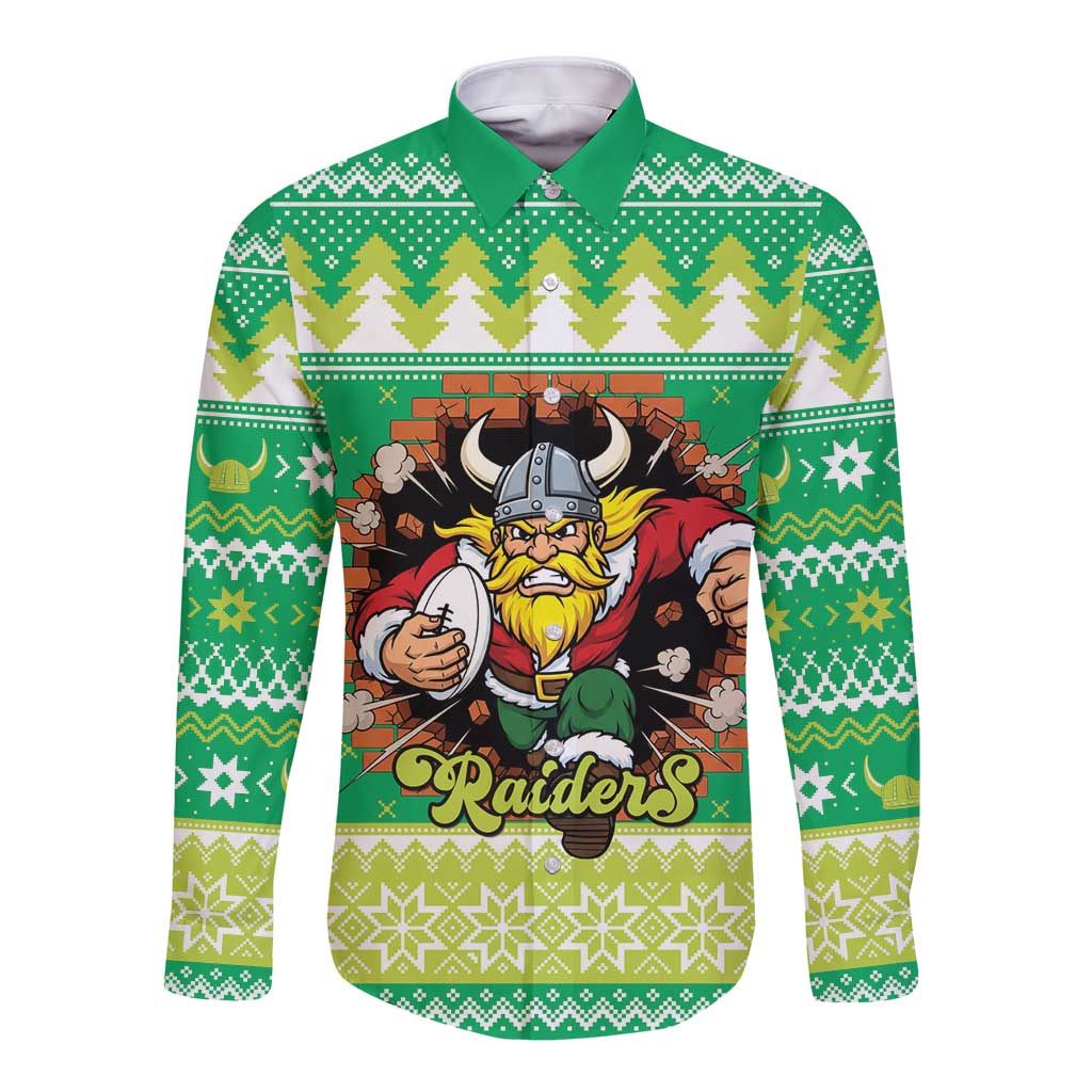 Santa Raiders Personalized Long Sleeve Button Shirt Christmas Rugby League Spirit - Aussie Hoodie