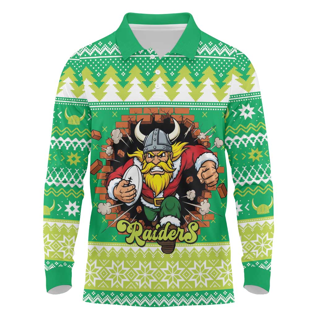Santa Raiders Personalized Long Sleeve Polo Shirt Christmas Rugby League Spirit - Aussie Hoodie