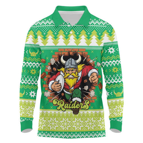 Santa Raiders Personalized Long Sleeve Polo Shirt Christmas Rugby League Spirit - Aussie Hoodie