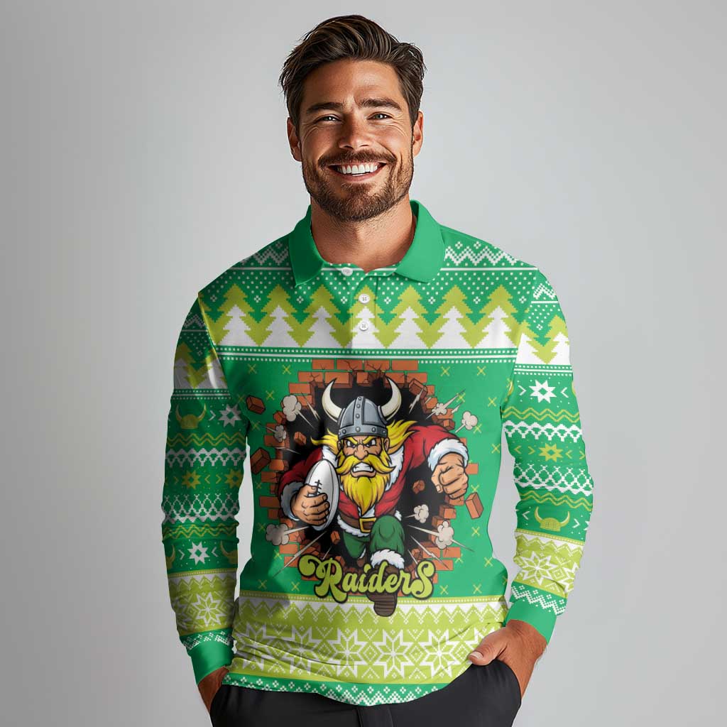 Santa Raiders Personalized Long Sleeve Polo Shirt Christmas Rugby League Spirit - Aussie Hoodie