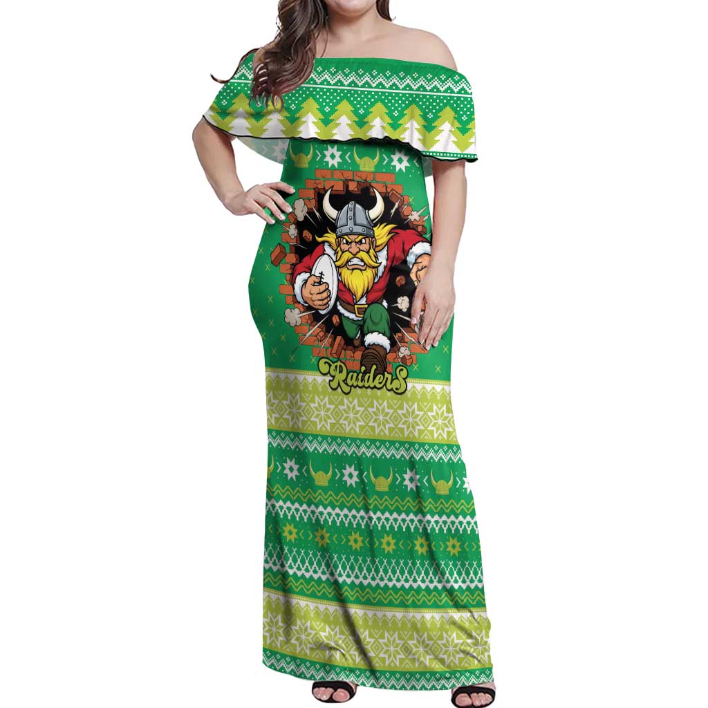 Santa Raiders Personalized Off Shoulder Maxi Dress Christmas Rugby League Spirit - Aussie Hoodie