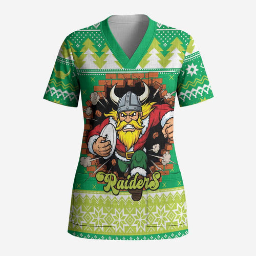 Santa Raiders Personalized Scrub Top Christmas Rugby League Spirit - Aussie Hoodie