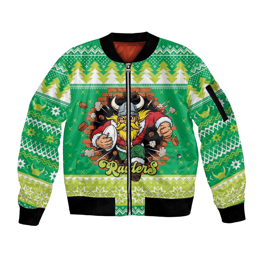 Santa Raiders Personalized Sleeve Zip Bomber Jacket Christmas Rugby League Spirit - Aussie Hoodie