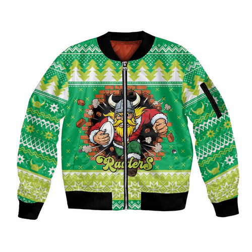 Santa Raiders Personalized Sleeve Zip Bomber Jacket Christmas Rugby League Spirit - Aussie Hoodie