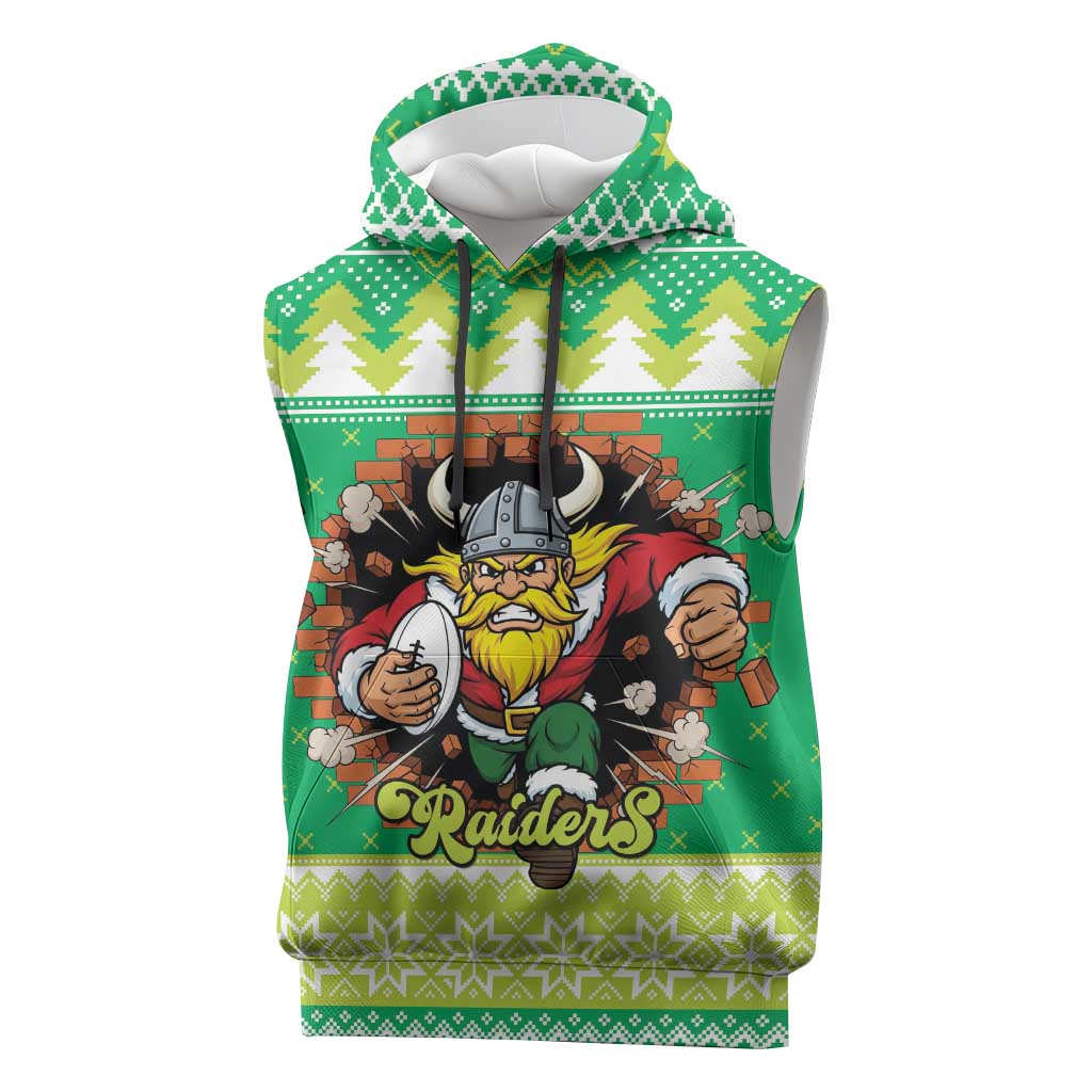 Santa Raiders Personalized Sleeveless Hoodie Christmas Rugby League Spirit - Aussie Hoodie