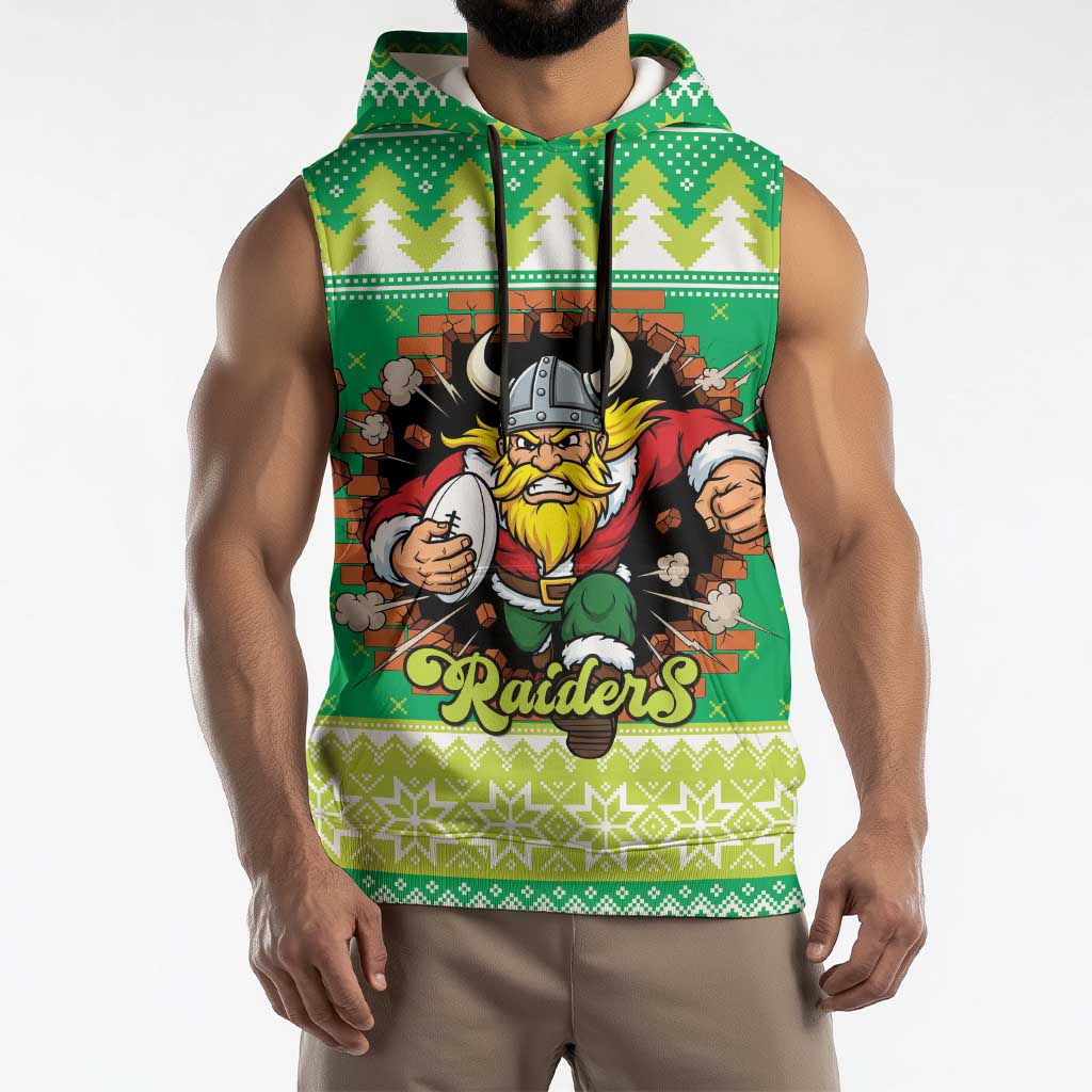 Santa Raiders Personalized Sleeveless Hoodie Christmas Rugby League Spirit - Aussie Hoodie