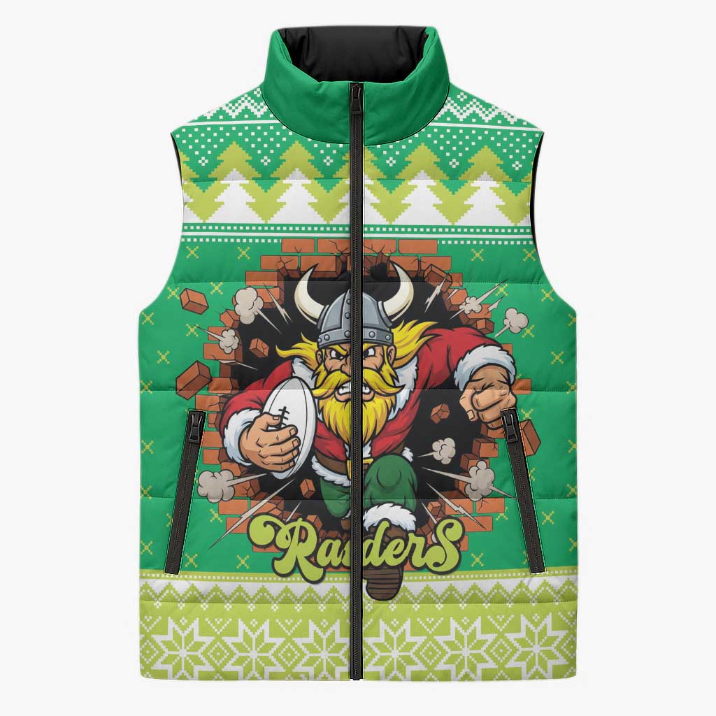 Santa Raiders Personalized Sleeveless Puffer Jacket Christmas Rugby League Spirit - Aussie Hoodie