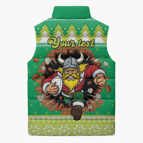 Santa Raiders Personalized Sleeveless Puffer Jacket Christmas Rugby League Spirit - Aussie Hoodie