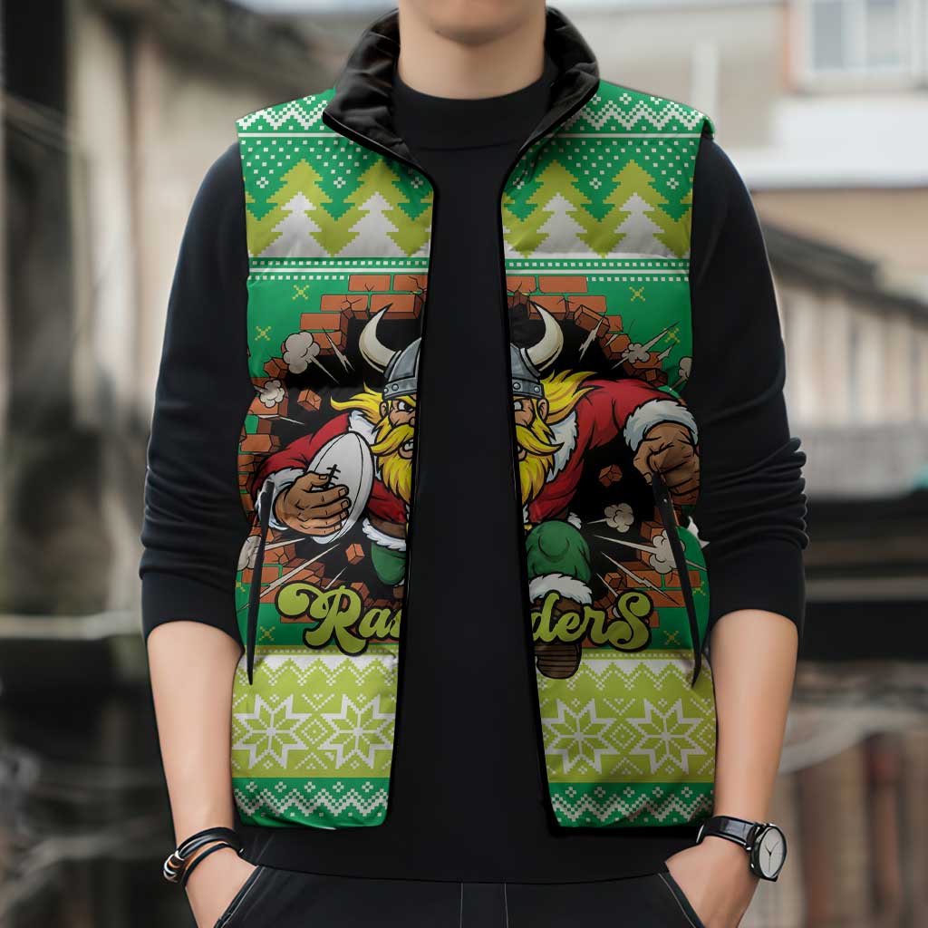 Santa Raiders Personalized Sleeveless Puffer Jacket Christmas Rugby League Spirit - Aussie Hoodie