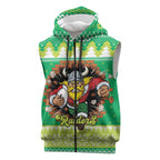 Santa Raiders Personalized Sleeveless Zip Hoodie Christmas Rugby League Spirit LT9