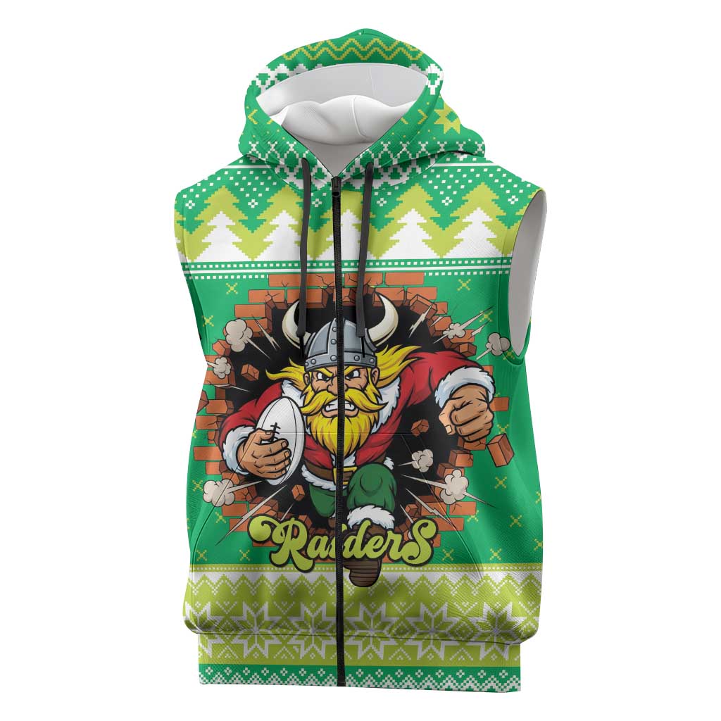 Santa Raiders Personalized Sleeveless Zip Hoodie Christmas Rugby League Spirit LT9