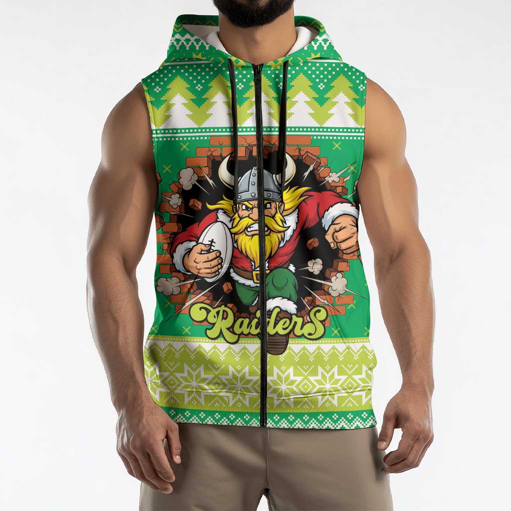 Santa Raiders Personalized Sleeveless Zip Hoodie Christmas Rugby League Spirit LT9