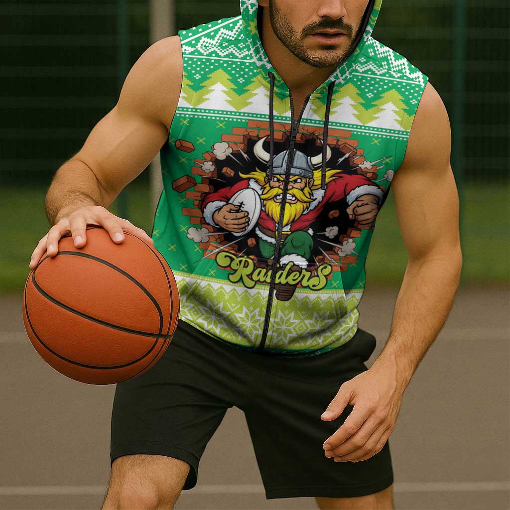 Santa Raiders Personalized Sleeveless Zip Hoodie Christmas Rugby League Spirit LT9
